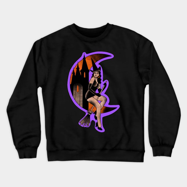 Traditional tattoo style Halloween witch pinup Crewneck Sweatshirt by LEEX337